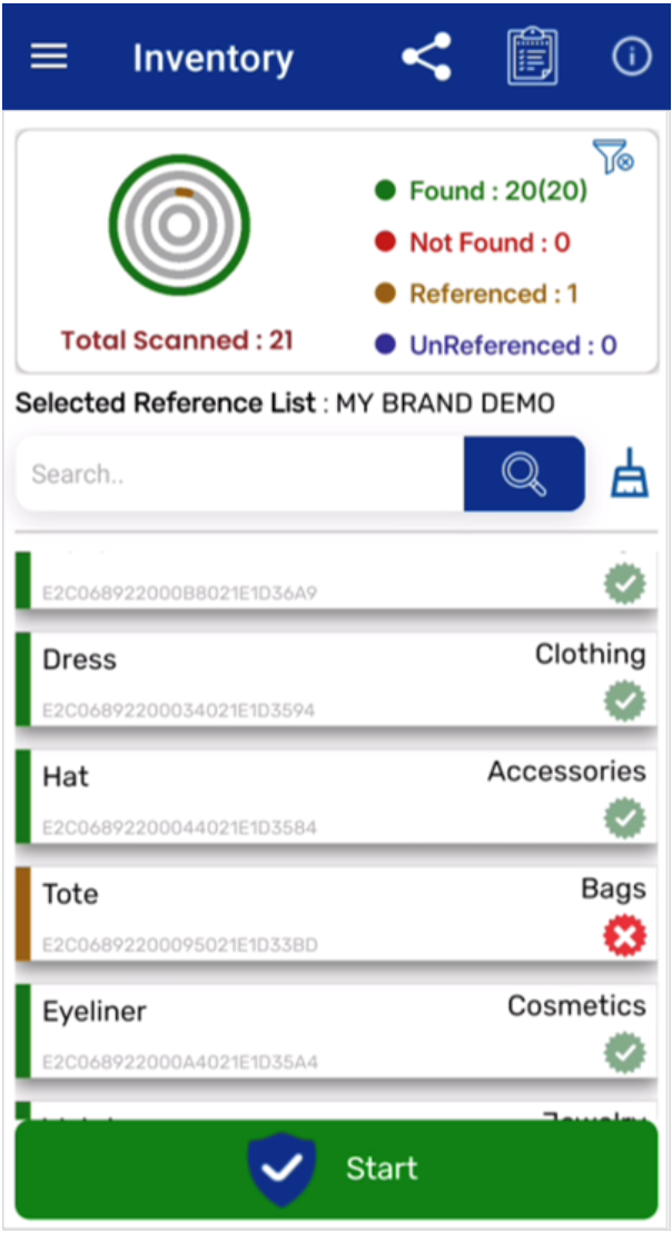 RFID Inventory app screenshot