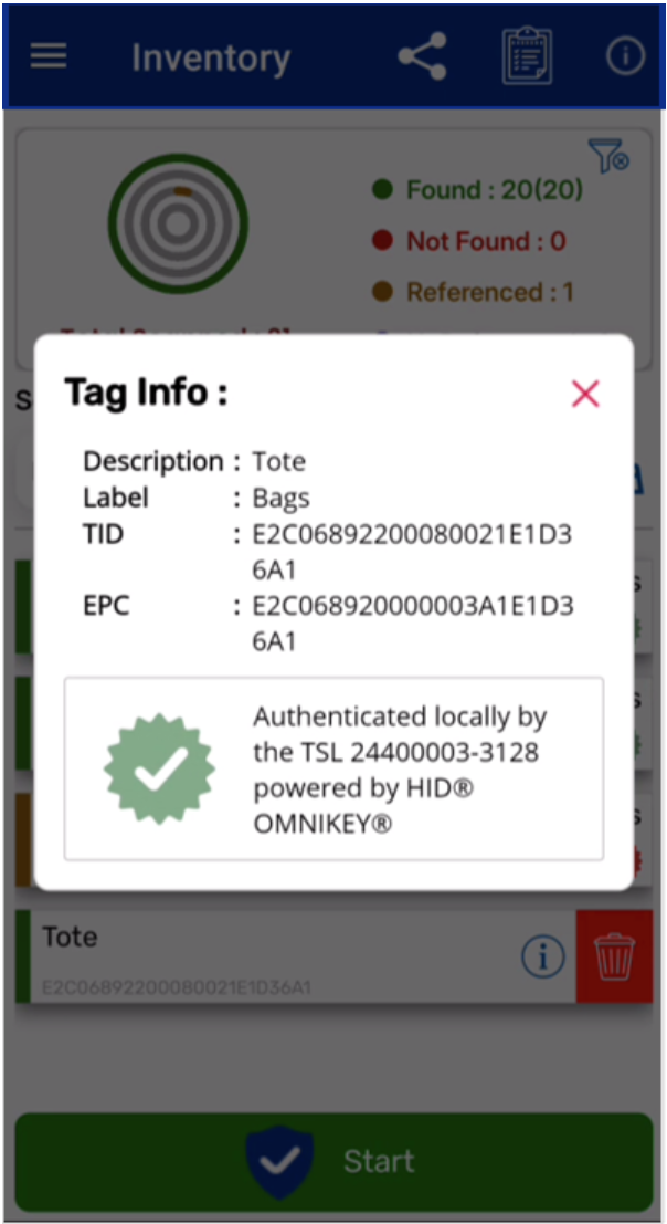 RFID Inventory app screenshot